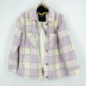 ✨NWT Hollister ASOS Lavender Cream Plaid Shacket Coat Shaggy Relaxed Streetwear